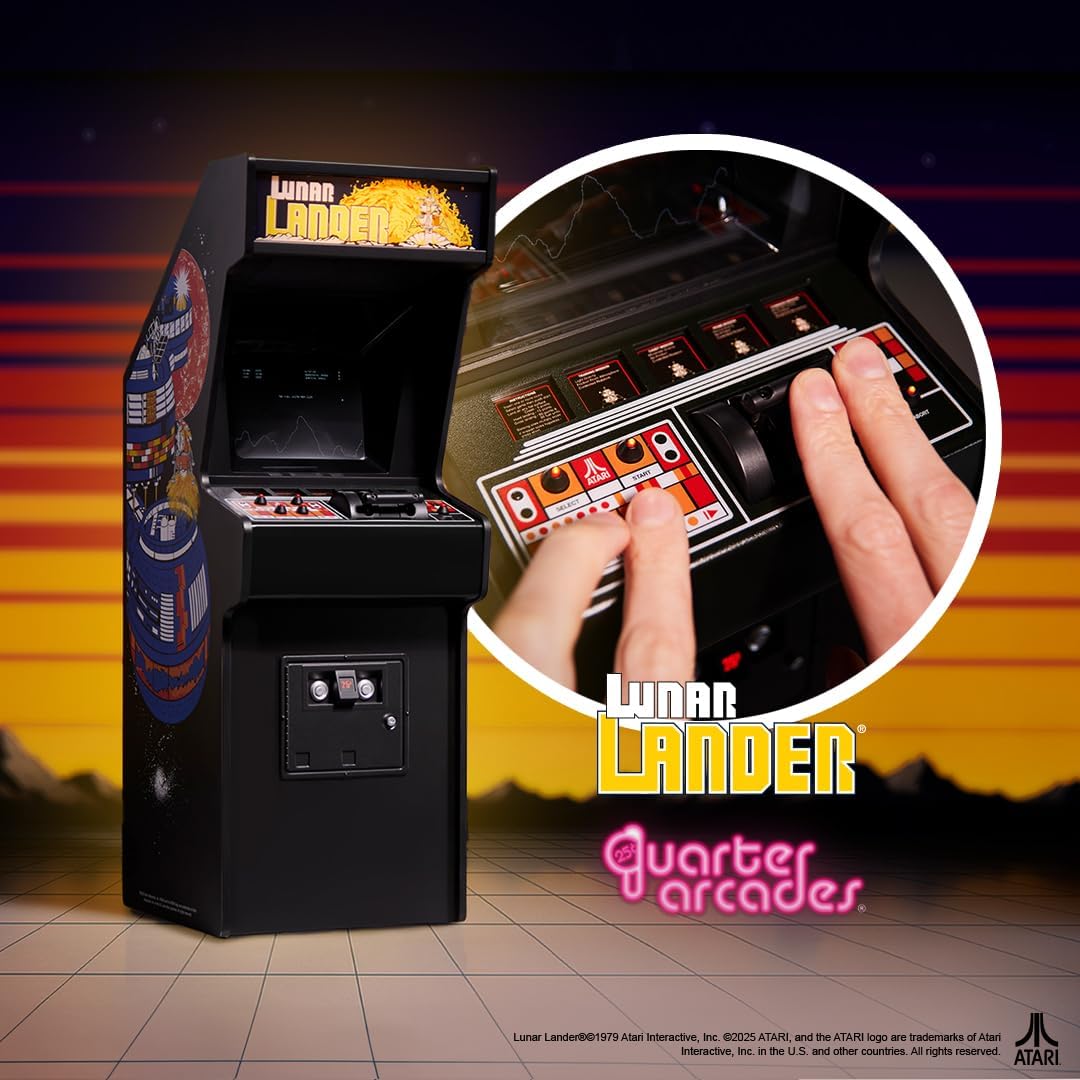 Quarter Arcades Lunar Lander Mini 1/4 Scale Atari Replica Cabinet with Original ROM – Retro Arcade Machine with Thrust Lever, CRT Lens, Rechargeable Battery – Mini Game for Home [Video Game]