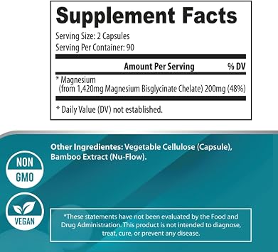 Magnesium Glycinate 1,420mg Complex 100% Fully Reacted & Non-Buffered Chelate for Restful Sleep, Relaxation & Muscle Recovery 180 Veggie Capsules High Absorption, Gentle on Stomach | Olibela