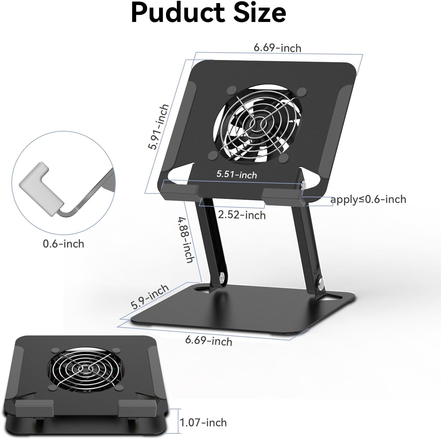 Cooling Stand for Surface Pro,Tablet Cooler Stand Holder with Quiet Fan Heavy Duty for iPad Pro Air Series,Microsoft Surface Series,Samsung Galaxy Tabs,Portable Monitor...Up to 15'' Tablets-Black