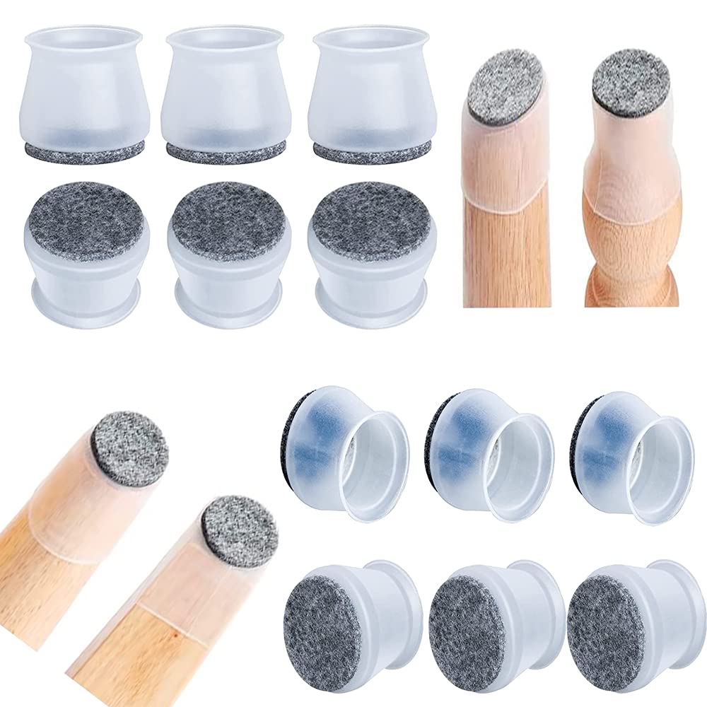 STRQUA [24-Pcs] Chair Leg Caps with Felt Chair Leg Protectors for Hardwood Floors Stool Leg Floor Protectors, Silicone Felt Furniture Pads Non Slip, Prevent Scratches and Noise (Black)