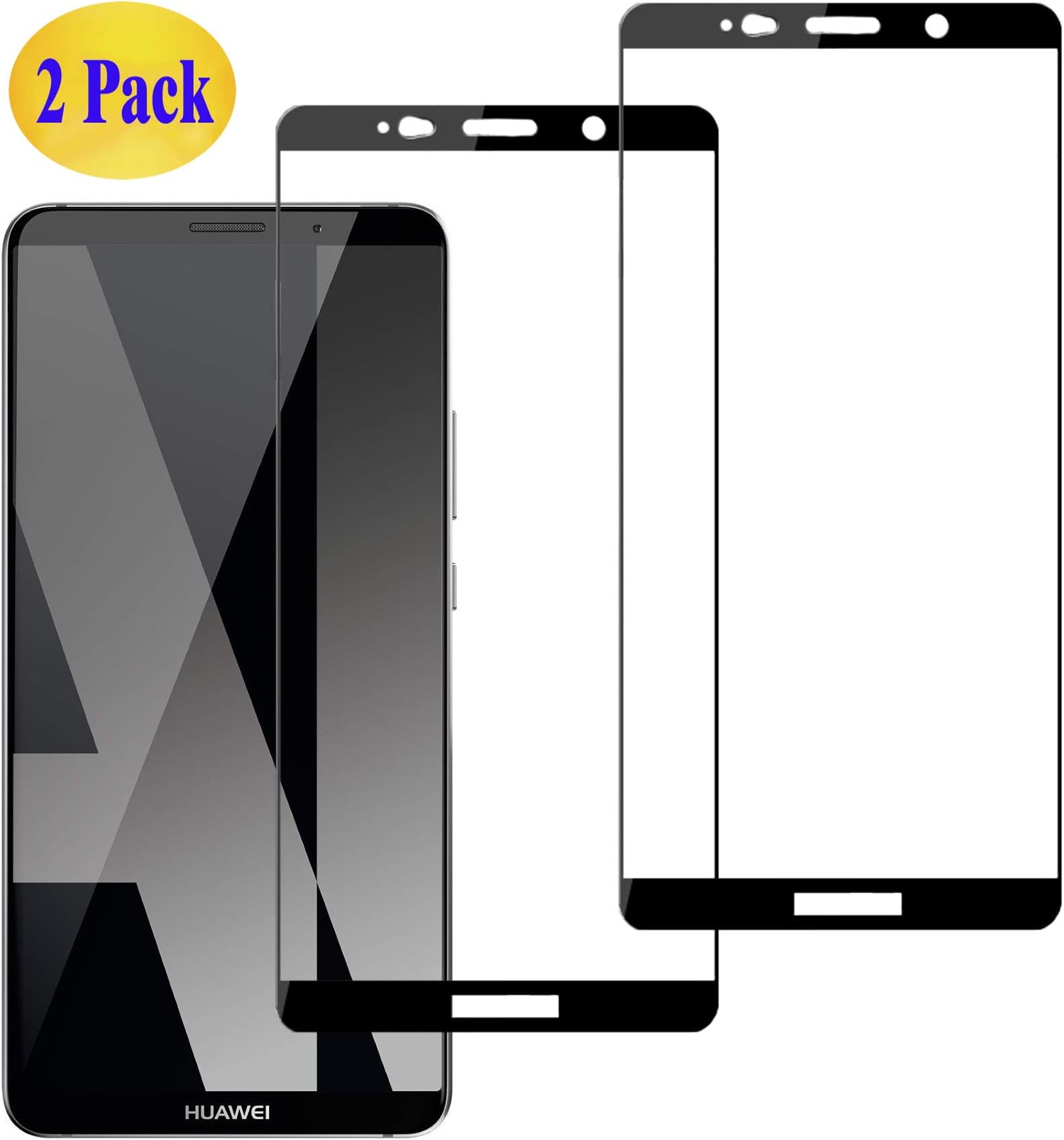 Eachy Compatible with Mate 10 Pro Tempered Glass Screen Protector, [2 Pack] Mate 10 Pro Screen Protector (6.0 inch) Full Coverage Premium Glass Film Protection Edge to Edge-Black