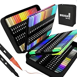 Canetas Marcadoras Brush Pens com Dupla Ponta, 100 Cores (Ponta Fina e Pincel) – Marcadores Artísticos para Crianças e Livros de Colorir para Adultos, Não Vaza a Tinta (100 cores)