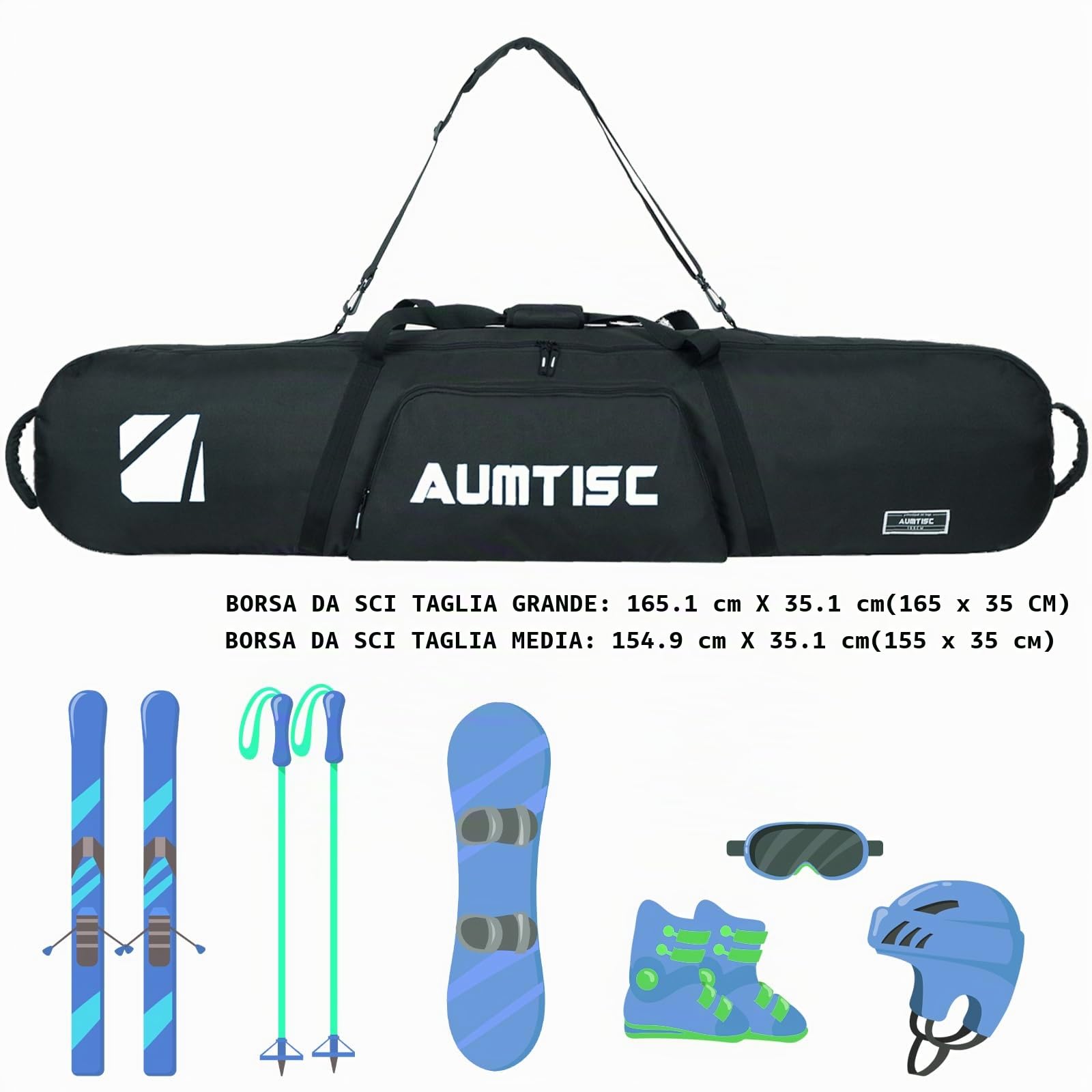 AUMTISC Borse da Snowboard Borse da tavola Borsa da sci Attrezzatura da sci Stoccaggio per snowboard Borsa da viaggio per snowboard Borsa da sci imbottita Attrezzatura da sci Borsa da viaggio per sci