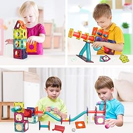 Magnetic Tiles,125 Piece Pipe Magnetic Blocks for Toddlers, 3D Clear Magnets Toys, STEM Toy Children Magnetic Tiles Building Set for Kids Boys Girls Age 3 4 5 6 Year Old 3