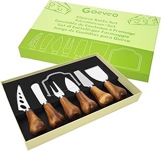7-Piece Cheese Knife Set, Premium Stainless Steel Cheese Knives with Acacia Wood Handle and Cheese Slicer, Cheese Spreading Knife for Charcuterie Boards and Cutlery Gift Set