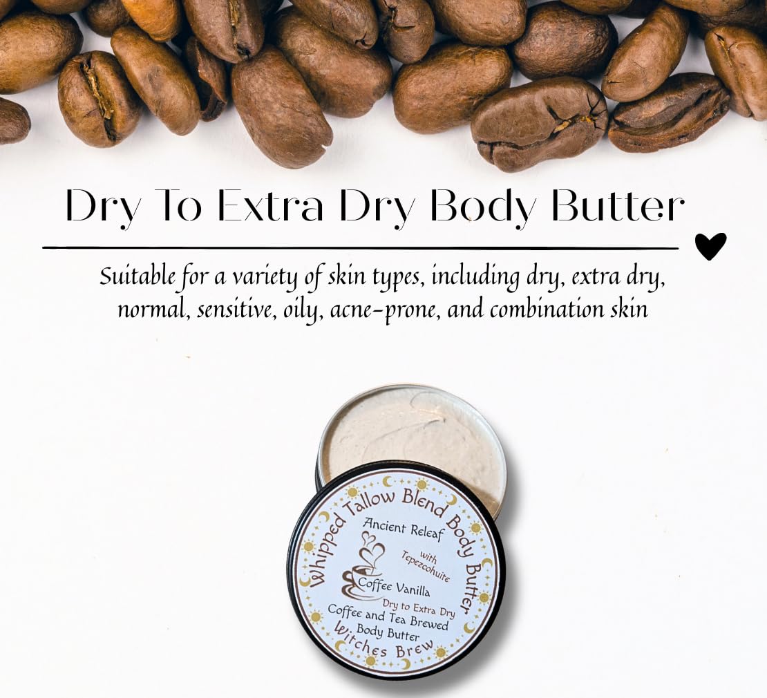 Ancient Releaf Coffee and Tea Brewed Whipped Tallow Blend Body Butter infused with Tepezcohuite, Dry To Extra Dry, Coffee Vanilla Scent, 2oz Tin - Image 3