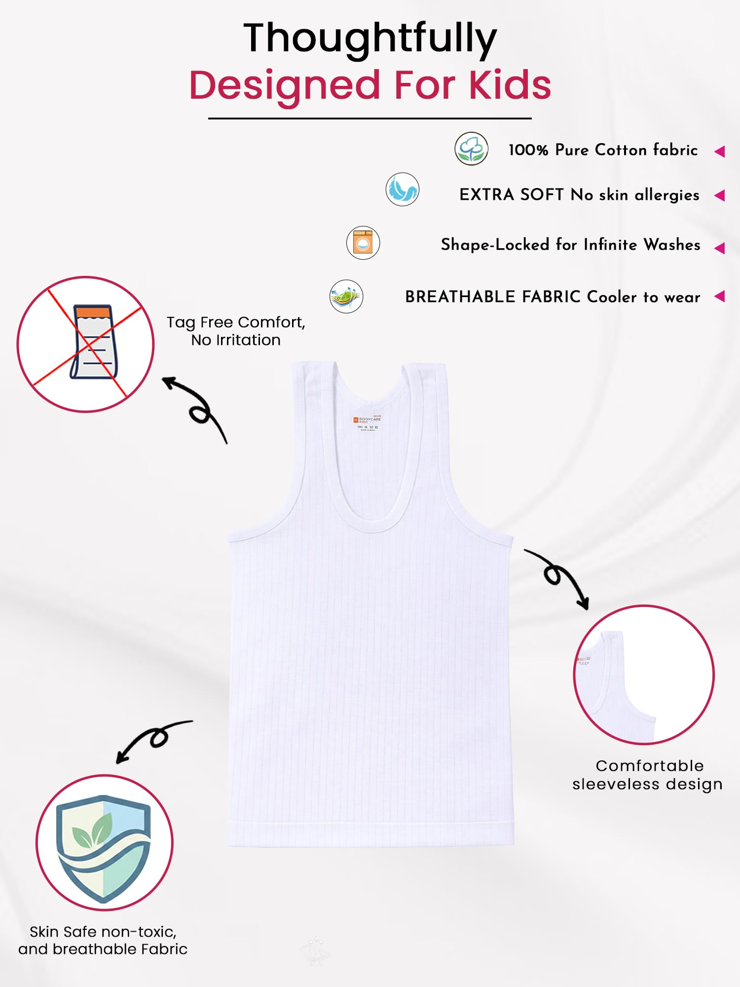 BODYCARE Boys Vest Round Neck Sleeveless Pack of 6-White 2