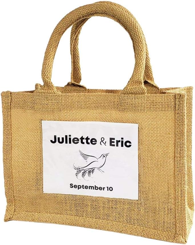 TBF Jute Bags with Clear Pocket - Rustic Wedding Favors, Burlap Bags, Party Gift Bags, Goodie Bags, Wedding Favor Bags