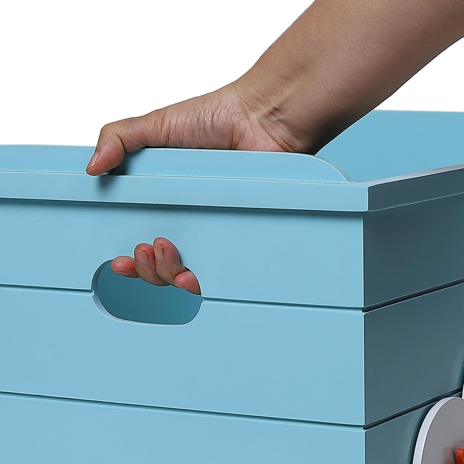 FLY FROG Kids Wooden Storage Box, MDF Organizer Bin with Non-Toxic Paint, Rounded Edges & Easy Grips – Space-Saving Toy Storage for Nursery & Playroom (16"x10"x12") (Tractor on Sky Blue) 1