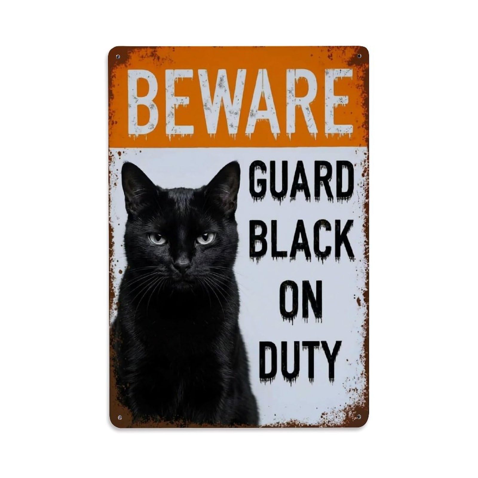 Vintage Funny Black Guard Beware of Cat Stairway Metal Tin Sign Plaque Wall Decor for Cafe, Club Bar, Office, Garden Metal Poster 8x12Inch