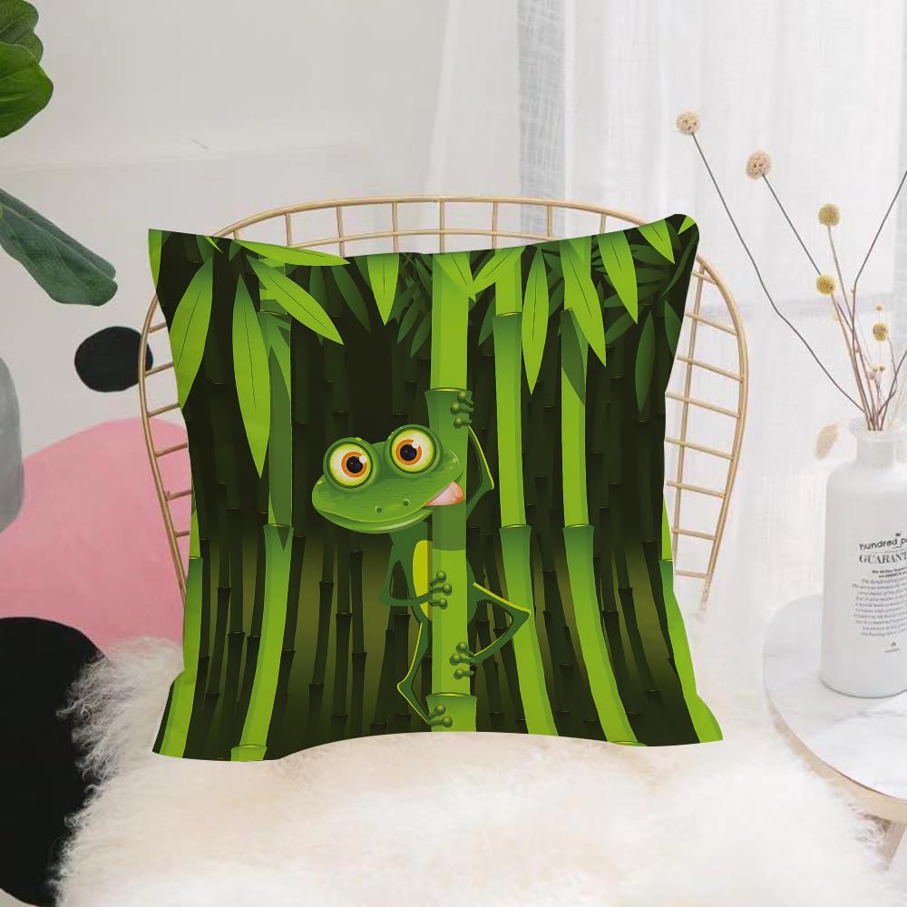 HYOSXW Cushion Cover,Throw Pillow Case Home Decorative for Living Room Bedroom Sofa Chair 16X16 Inch,illustration curious frog on stem of the bamboo,Pillowcase 40X40cm