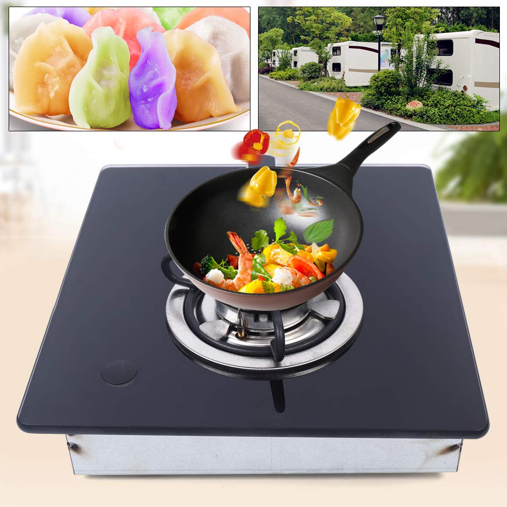 BANLICALI 1 Burners Gas Cooktop, Stainless Steel & Tempered Glass Gas Stoves Built-in Gas LPG Stove Cooking Burners for Boat Caravan RV Black