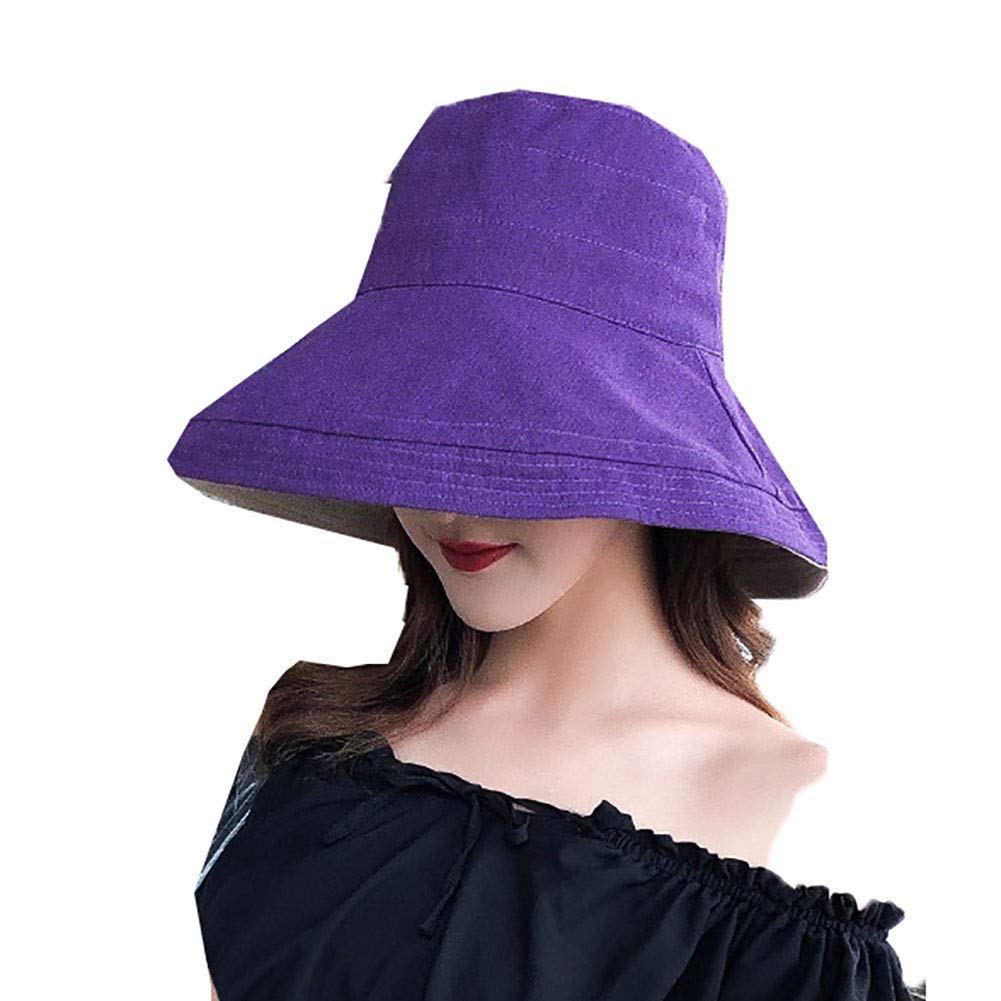 Ulalaza Women's Purple Foldable Packable Adjustable Sun Bucket Uv Wide Brim Summer Hat Beach Safari Hiking Travel Bonnie