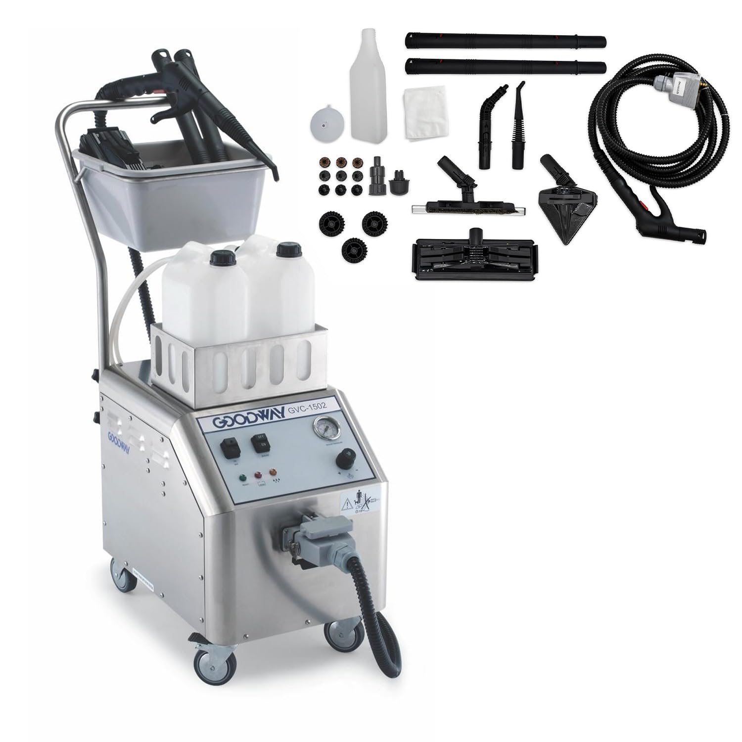 Goodway Commercial Dry Steam Cleaner with Integrated Vacuum 1500W 290 F 0 90 PSI Adjustable Volume 1 3