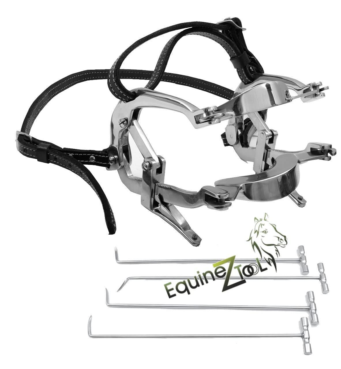 Equine Dental Millenium Speculum Horse Mouth Gag with 4 PCS Gingival Elevators & Extended Molar/Fragment Elevators – Premium Veterinary Oral Exam Kit for Horses – Stainless Steel Dental Instruments