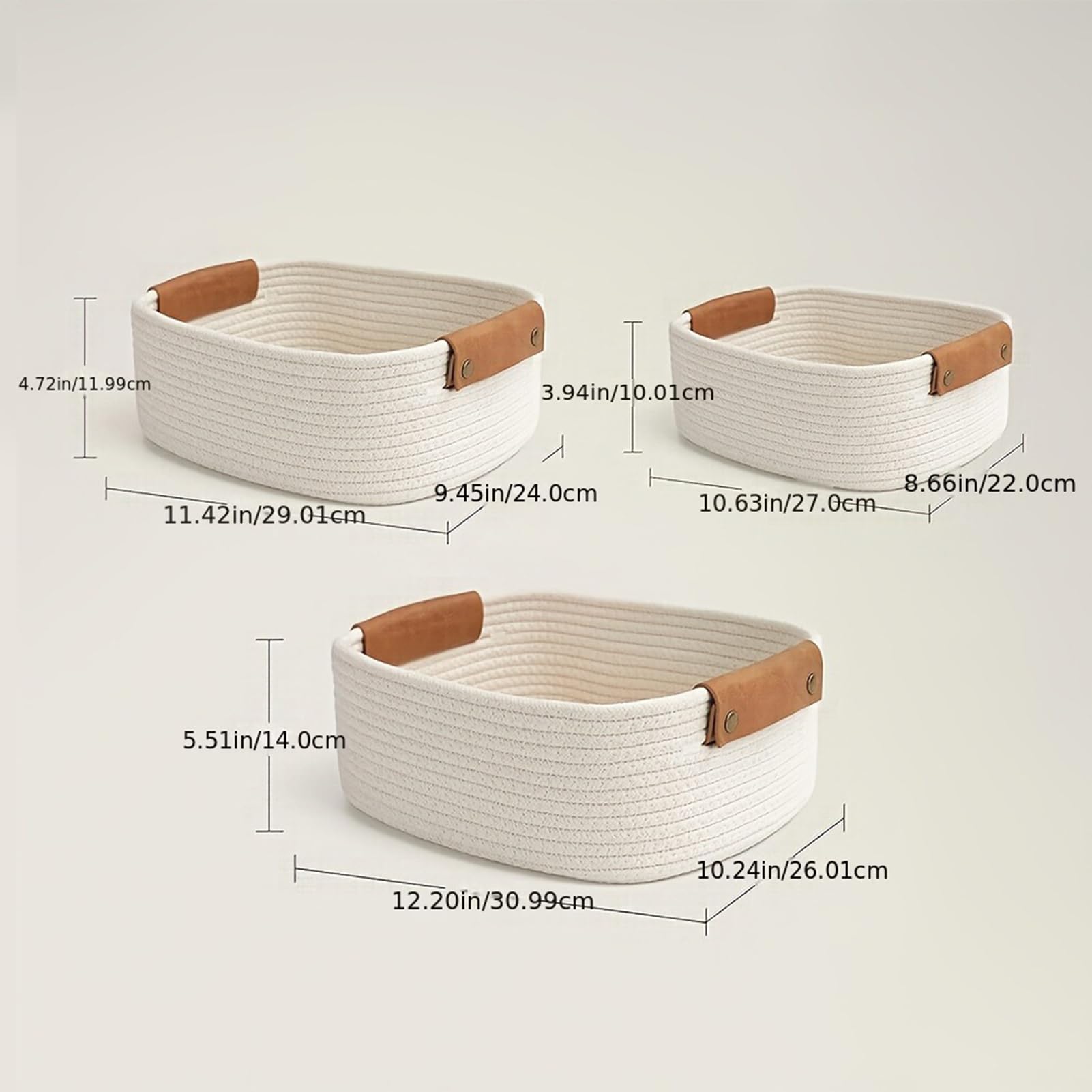 Cesto Intrecciato Scatole Decorative In Morbida Corda Di Cotone Da 3 Pezzi | Organizzatore Per Cestini Per Soggiorno Camera da Camera dei Bambini Comodini Scrivanie Bagno Lavanderia