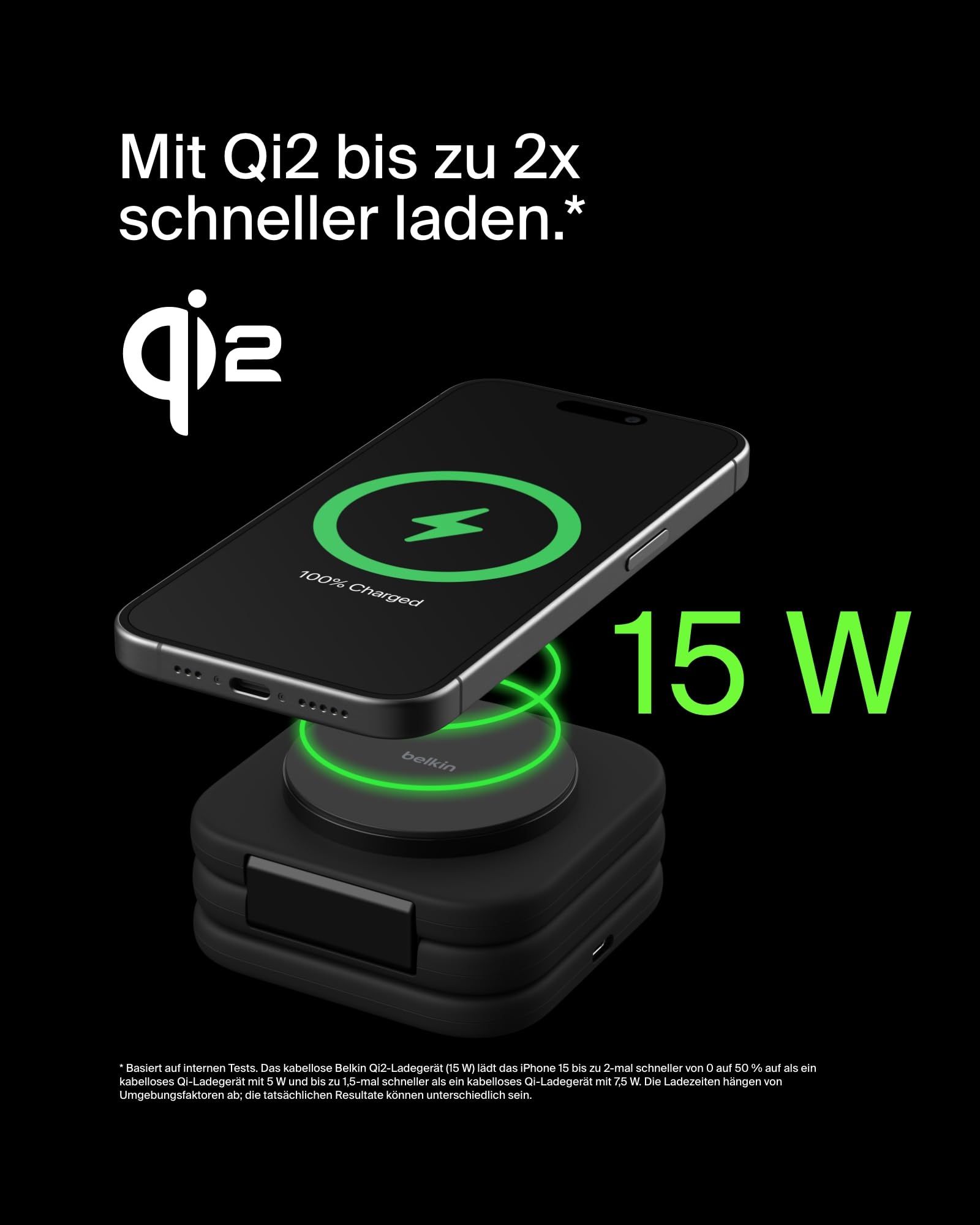 Belkin BoostCharge Pro Qi2-Zertifiziertes Induktives Ladegerät, 3-in-1 Ladestation 15W, Tragbares MagSafe-Kompatibles Ladegerät für iPhone 17, Air, 16, 15, 14, Pixelsnap, Apple Watch 11, AirPods