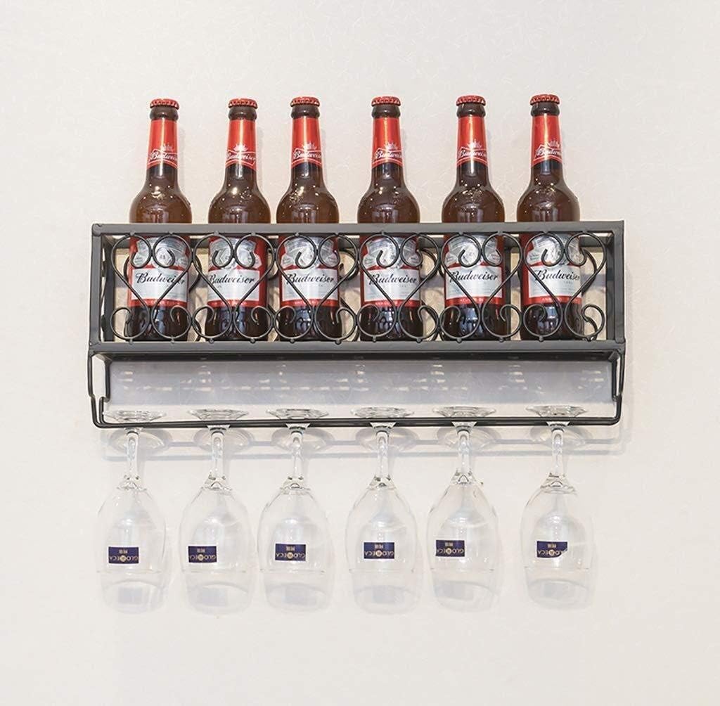 Wine Racks European Wall-Mounted Wine Rack with Shees and Goblet Glass Holder Wine Rack Wine Glass Holder Black