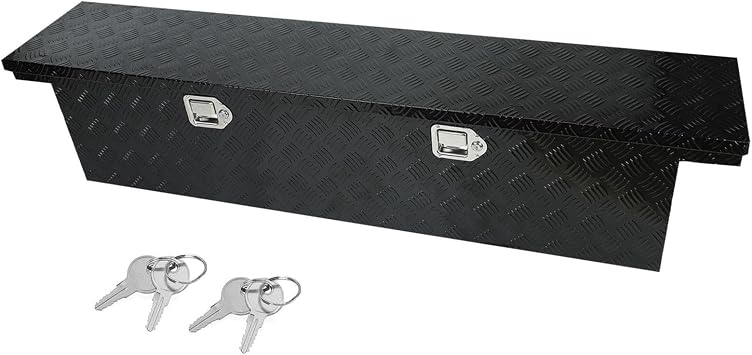 Aluminum Truck Bed Tool Box, Black, 63x12x14 Inch, for Truck Bed Outdoor Pickup Toolbox Generator Storage Box with Side Handle and Lock Keys