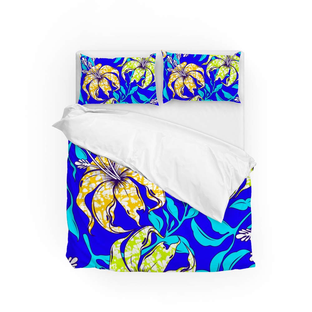 Housse de couette bleu floral abstrait parure de lit double polyester CHEHONG