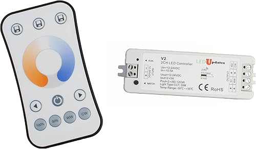 LEDUPDATES Controlador de luz LED CCT de 12 V 24 V + control remoto blanco cálido 2700 K a blanco frío 6500 K