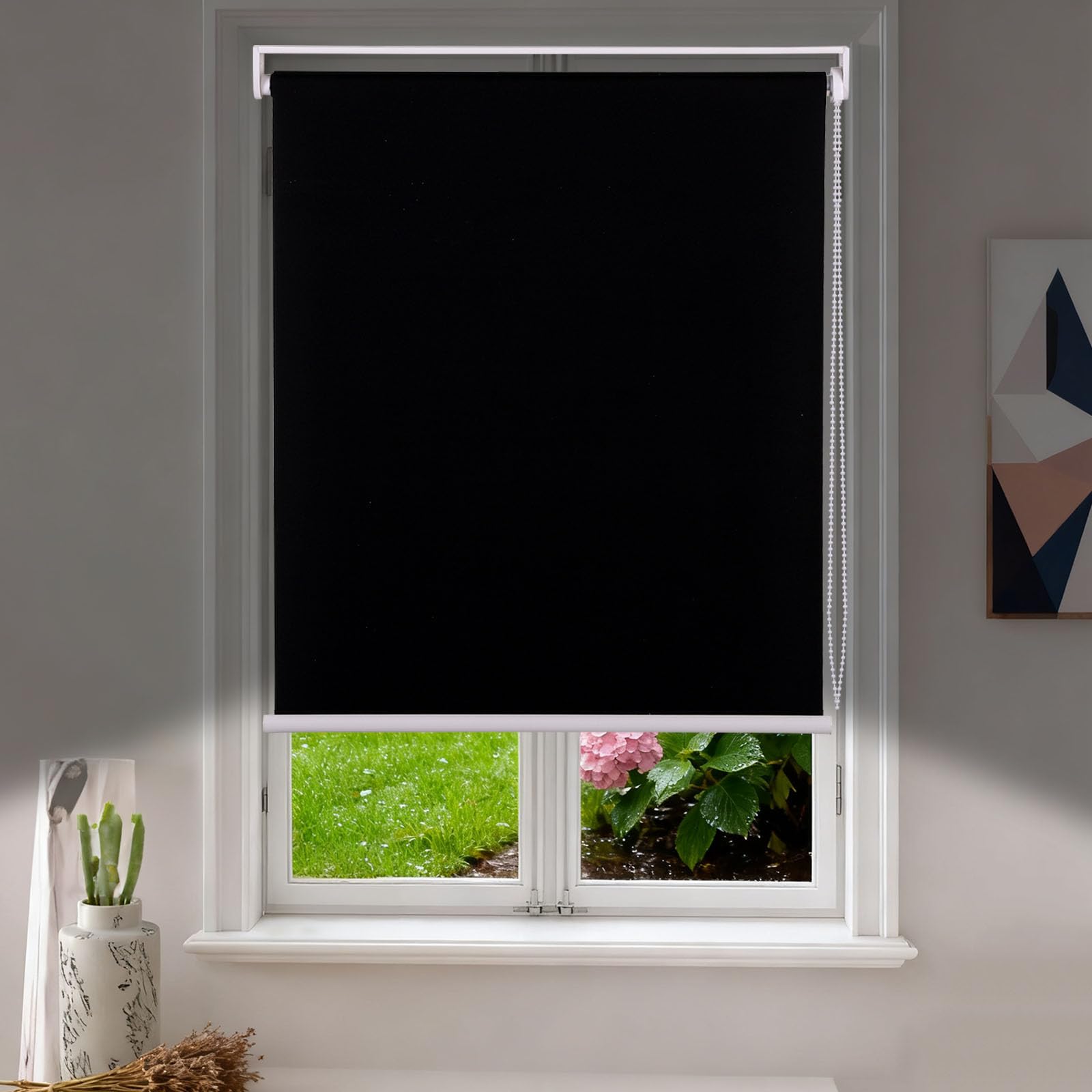 Roller Blinds No Drilling Blackout Stick on Self Adhesive Easy Fit No Drill Roller Blind for Bedroom Kitchen Bathroom Windows Doors (Black, 90W x 170H cm)