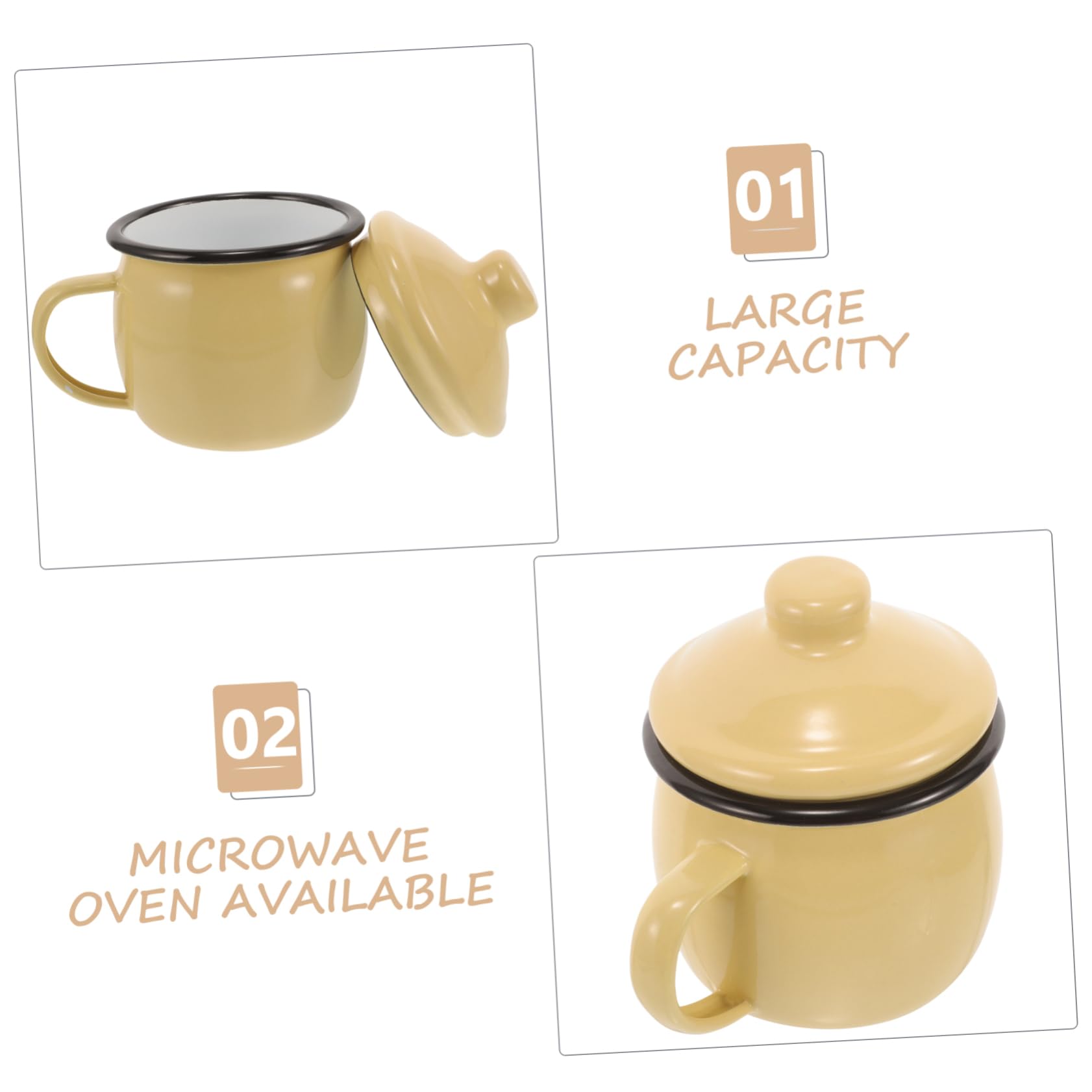 Emaille Kaffeetasse 580ml mit Ergonomischem Design und Deckel Gelber Milchbecher für Zuhause zum Erhitzen von Tee und Kaffee
