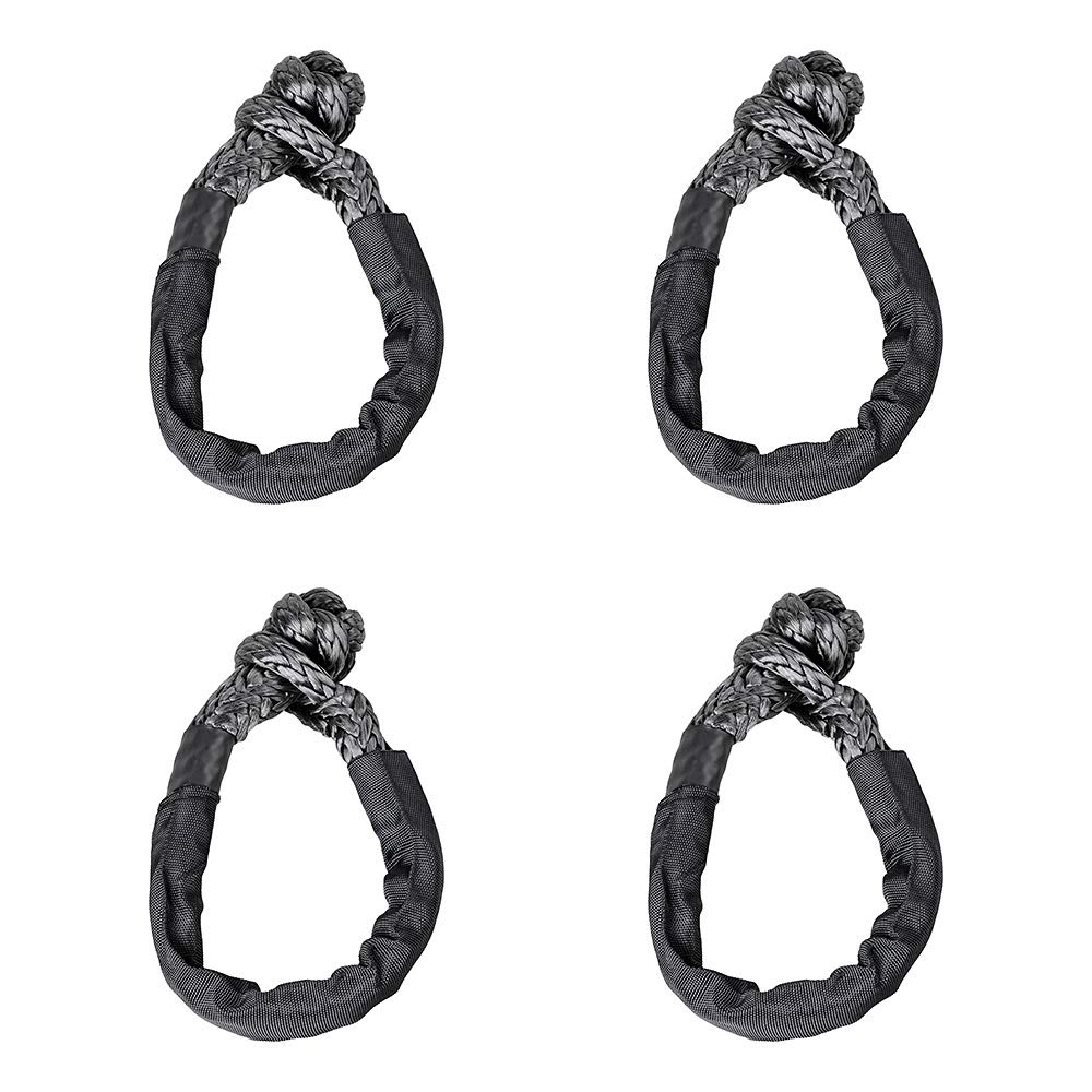 4pcs Black Soft Synthetic Shackle Rope 38,000lbs Black Protective Sleeve for 4DW Off-Road Towing Truck ATV UTV SUV 4X4 Boat Water Craft