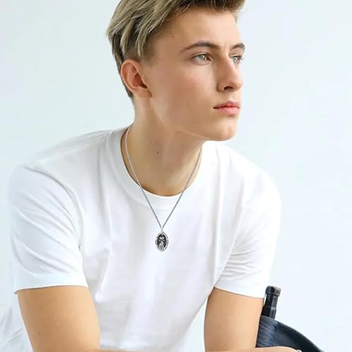 Vista 597 de Collar con colgante de plata de ley 925 con medalla de San Patrón, joyería religiosa para hombres y mujeres, con cadena de acero inoxidable 316L