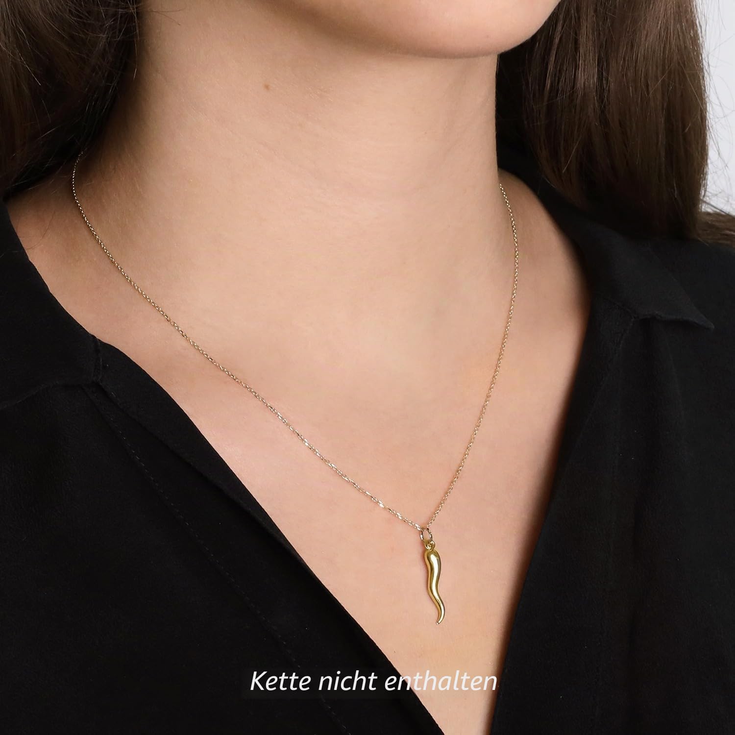 forme di Lucchetta - Gold Chili Anhänger | Italienisches Horn Glücksbringer | 14 karat Gelbgold Charm für Armbänd und Halskette
