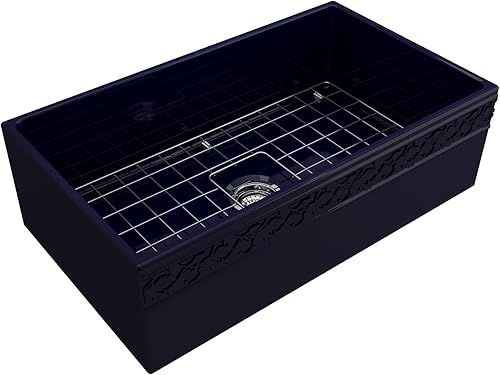 Miniatura 2 de BOCCHI Vigneto Farmhouse - Delantal delantero de arcilla refractaria de 33 pulgadas, fregadero de cocina con rejilla inferior protectora y colador