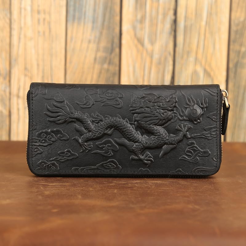 Vintage Genuine Leather Checkbook Wallet for Men Embossed Design Multi Pocket Organizer (Black)4