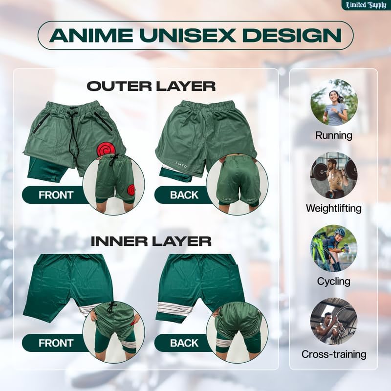 Crown Anime Shorts - Breathable Stretch Compression Gym Short with Pockets and Towel Holder - Image 3