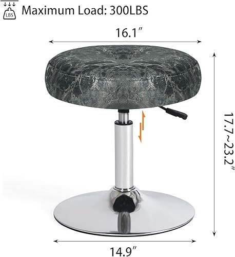 Miniatura 3 de Adeco Taburete redondo moderno para sala de maquillaje, altura de terciopelo ajustable, 360 pies giratorios con base de metal cromado para sala de