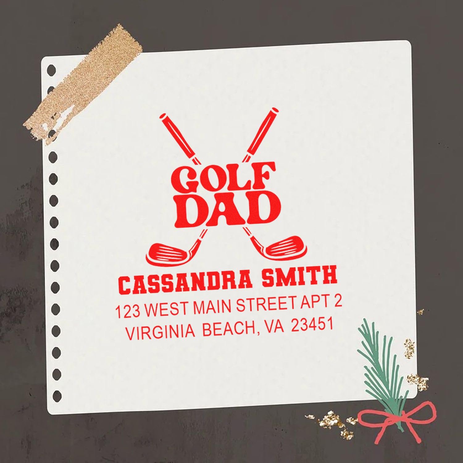 Compact Golf Dad Pride Club Slim Pre-Inked Rubber Stamp - Envelope Stamp