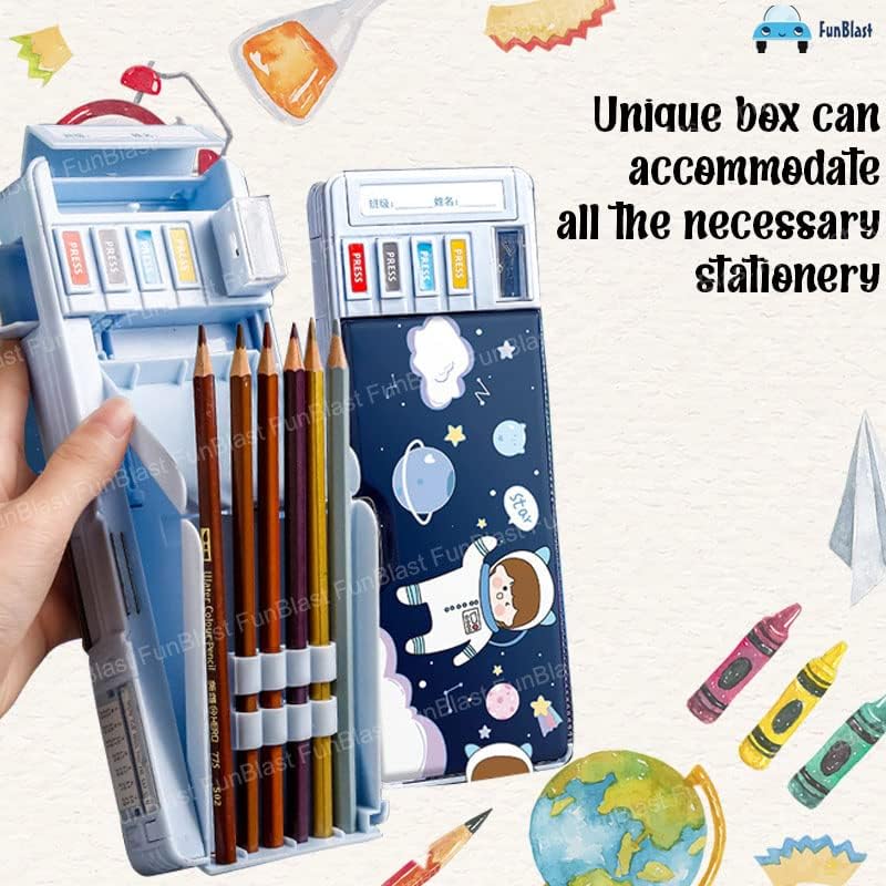 Image of LONGMIRE Plastic Pencil Box with Code Lock Pen Case Large Capacity Multi-Layer Multi-Function Storage Bag Secret Compartment Pencil Box for Kids- Multi-Color (Astronaut)