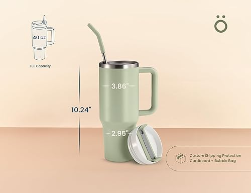 Miniatura 7 de KooK Vaso con popote y asa, 40 onzas, de acero inoxidable, con aislamiento al vacío, botella de agua reutilizable de doble pared, mantiene caliente