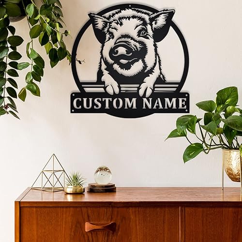 Miniatura 3 de Lymnaraa Letrero de metal personalizado con apellido de cerdo, lindo y divertido letrero de cerdo para exteriores e interiores, letrero familiar