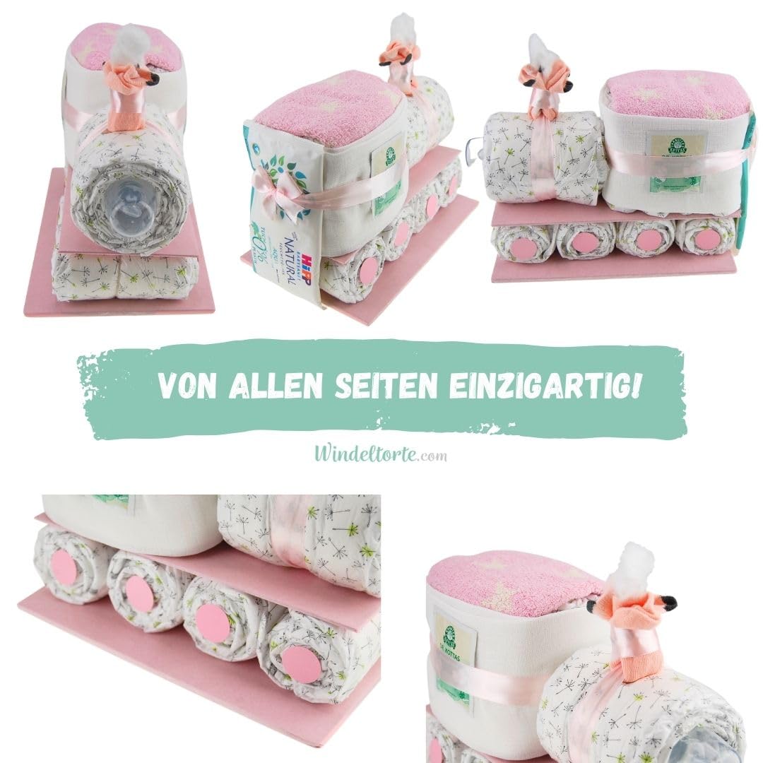 com – Windelzug für Mädchen in Rosa inkl. 29 LILLYDOO Windeln | Geschenk zur Geburt | Taufgeschenk | Geschenk zur Babyparty – Handgefertigte Windeltorte