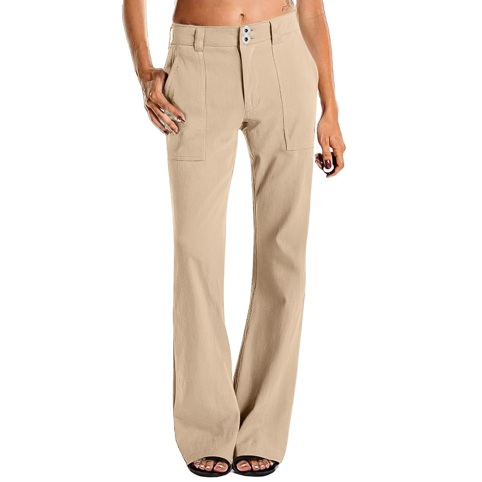Wide Leg Chino Pants for Women Stretch Twill High Waisted Flare Teacher Pants Dressy Slim Fit Bootcut Work