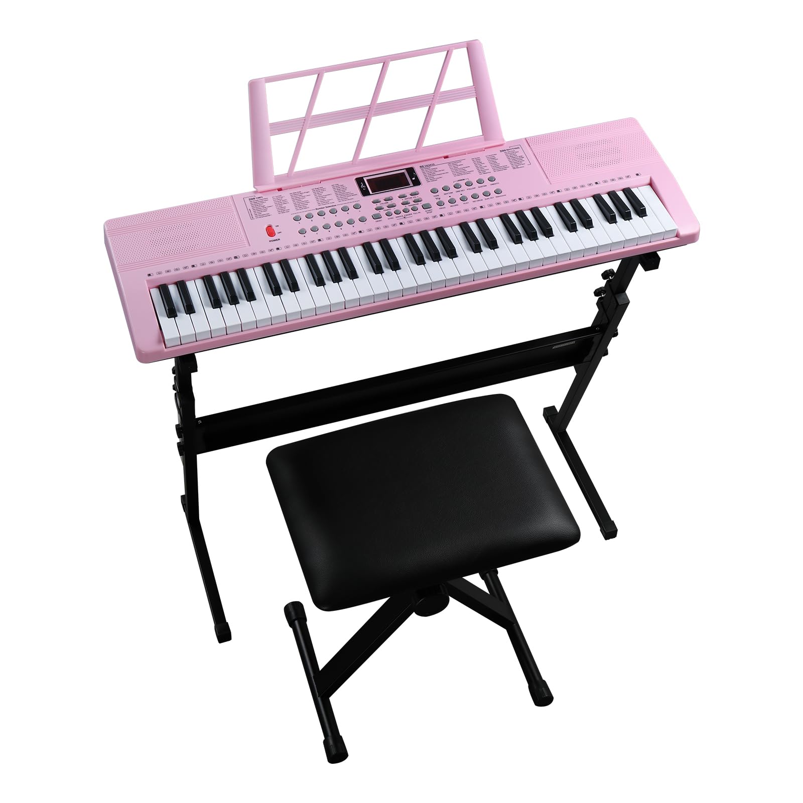 LEADZM Tastiera Piano 61 tasti, tastiera digitale con supporto per tastiera, panca per pianoforte, supporto per spartiti, cuffie, microfono, schermo LED, 3 modalità di apprendimento per principianti