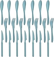 ZoyiancyLifeButler 21-Piece Wheat Straw Cutlery Set: Reusable Forks Spoons Knives for 7, Unbreakable Lightweight Utensils Green