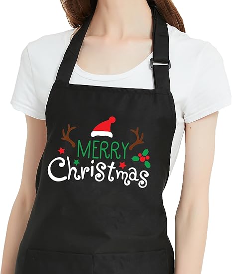 Funny Christmas Apron for Women Men with 2 Pockets - Xmas Cooking Aprons Gift for Bakers Mom Dad Wife Husband
