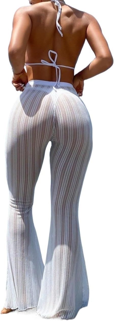 swimsuit coverup for women High Waist Cover Up Top & Flared Pants Set