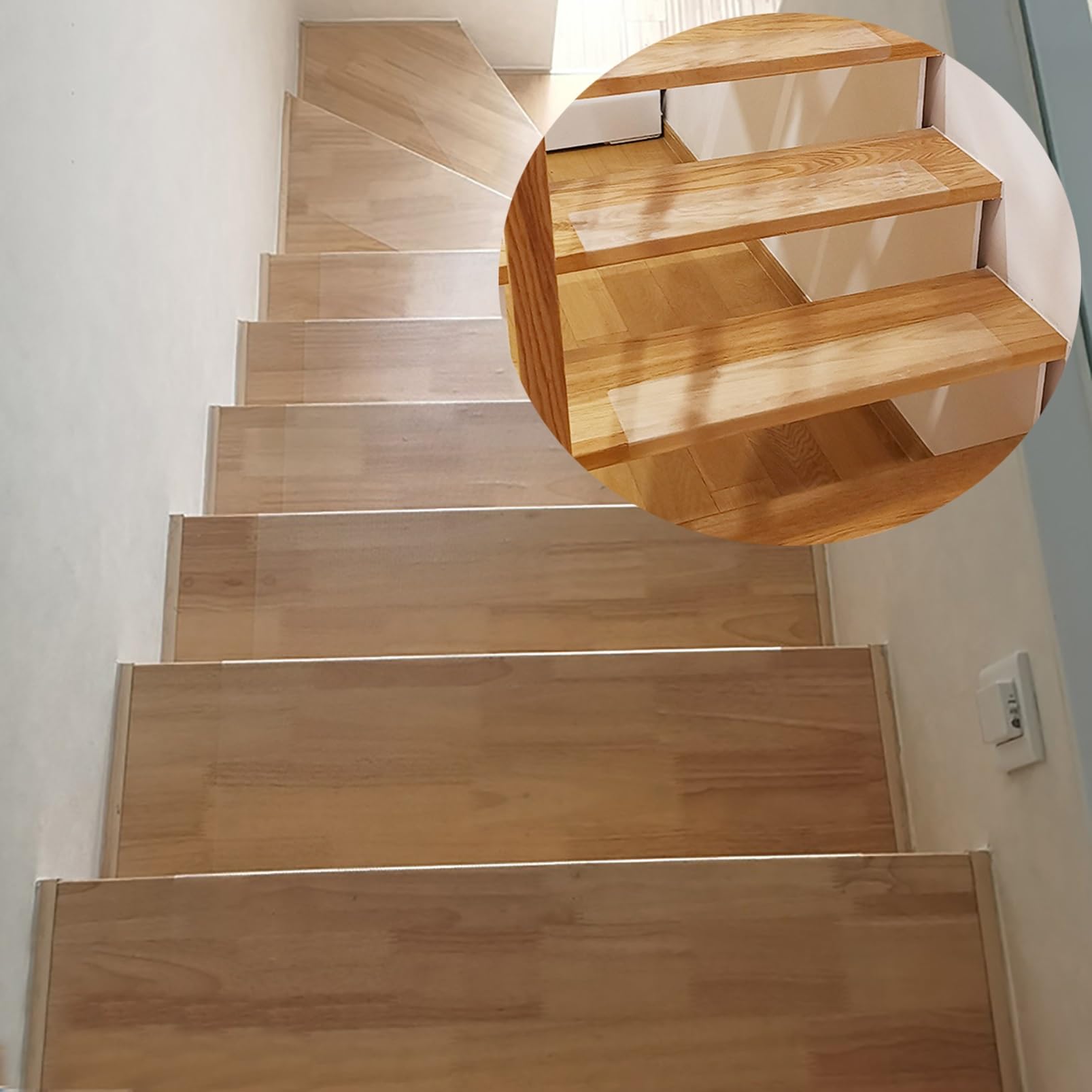 Cinta antideslizante transparente para peldaños de escalera para interiores, tiras de agarre de tracción transparentes con respaldo adhesivo para seguridad en escaleras, 1 paquete