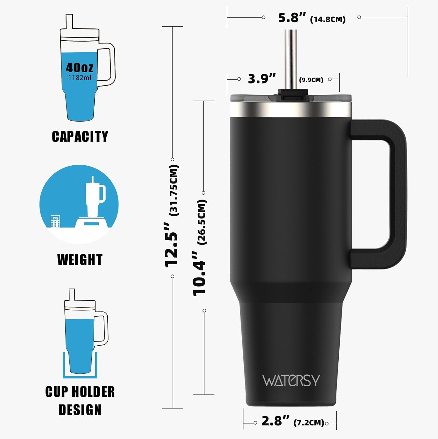 40 oz Tumbler with Handle,Tumbler with Lid and Straw,Double Wall Insulated Cup Stainless Steel Travel Mug(Cold for 34 Hours),Water Bottle for Iced Tea,Coffee,Cold Beverages(Black) - Image 8