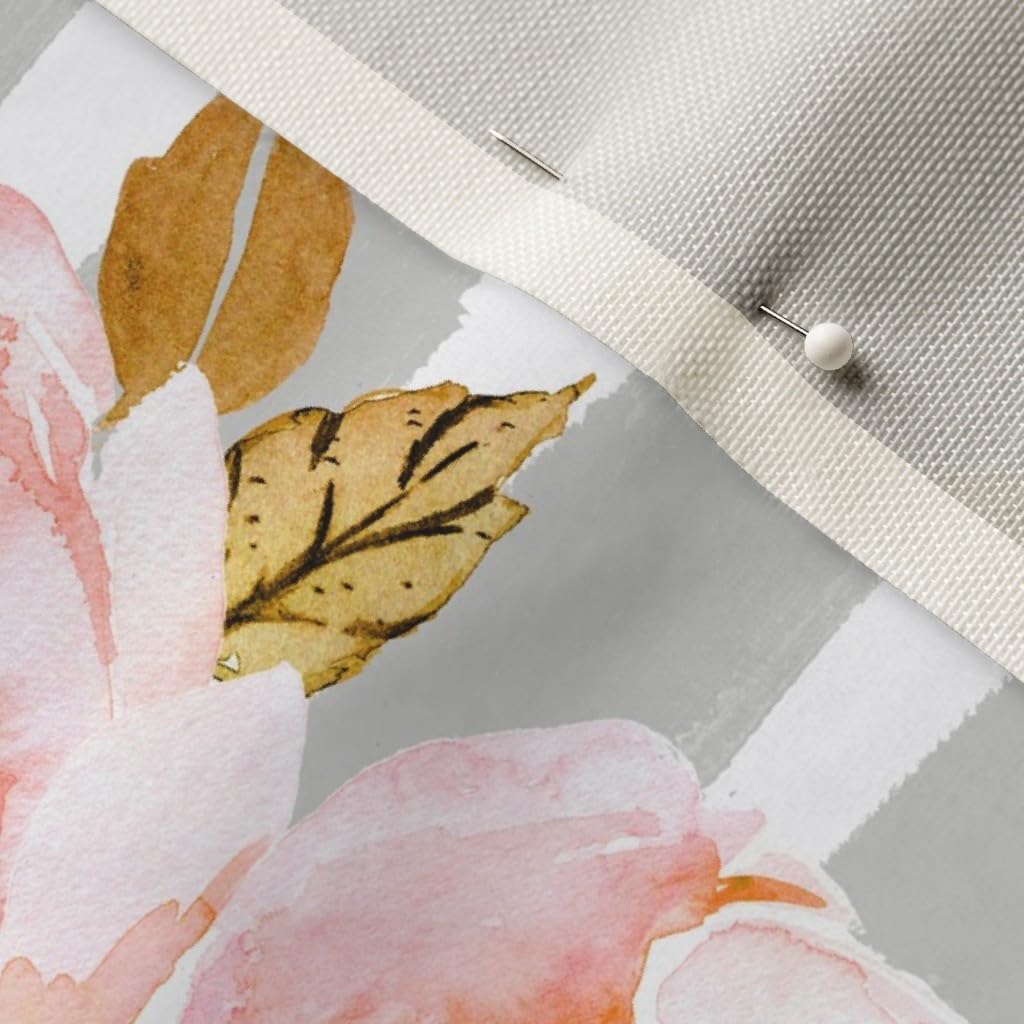 Spoonflower Fabric - Blush Rose Gray Stripe Roses White Pink Striped Floral Flowers Printed on Upholstery Velvet Fabric Fat Quarter - Upholstery Home Decor Bottomweight Apparel