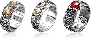 Pixiu Ring Feng Shui Ring for Women Men Buddhist Heart Sutra Ring Opening Adjustable Mantra Amulet Protection Wealth Luck Ring Gift for Men Sutra Ring