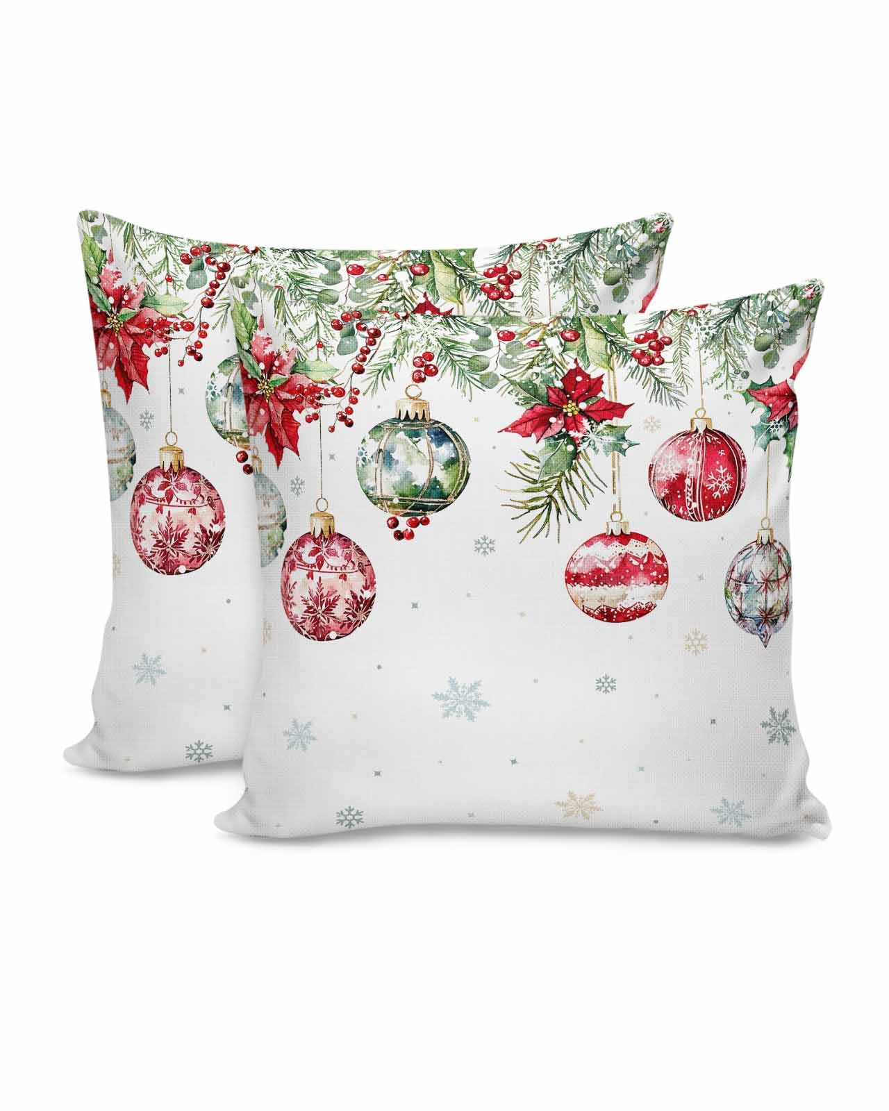 Christmas Decorative Throw Pillow Covers 18x18 Inch Set of 2 Christmas Balls Decor Pillow Cases for Couch Pine
