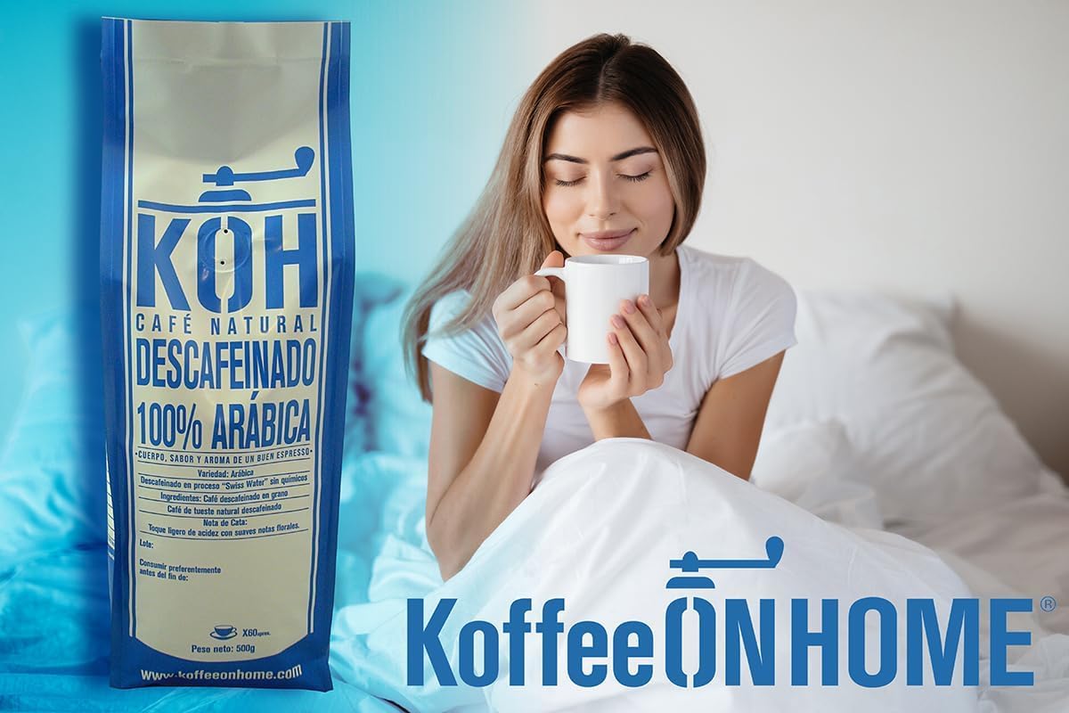 KoffeeONHOME Café décaféiné Arabica en grains Torréfaction naturelle 4 paquets de 500 gr 2 kg